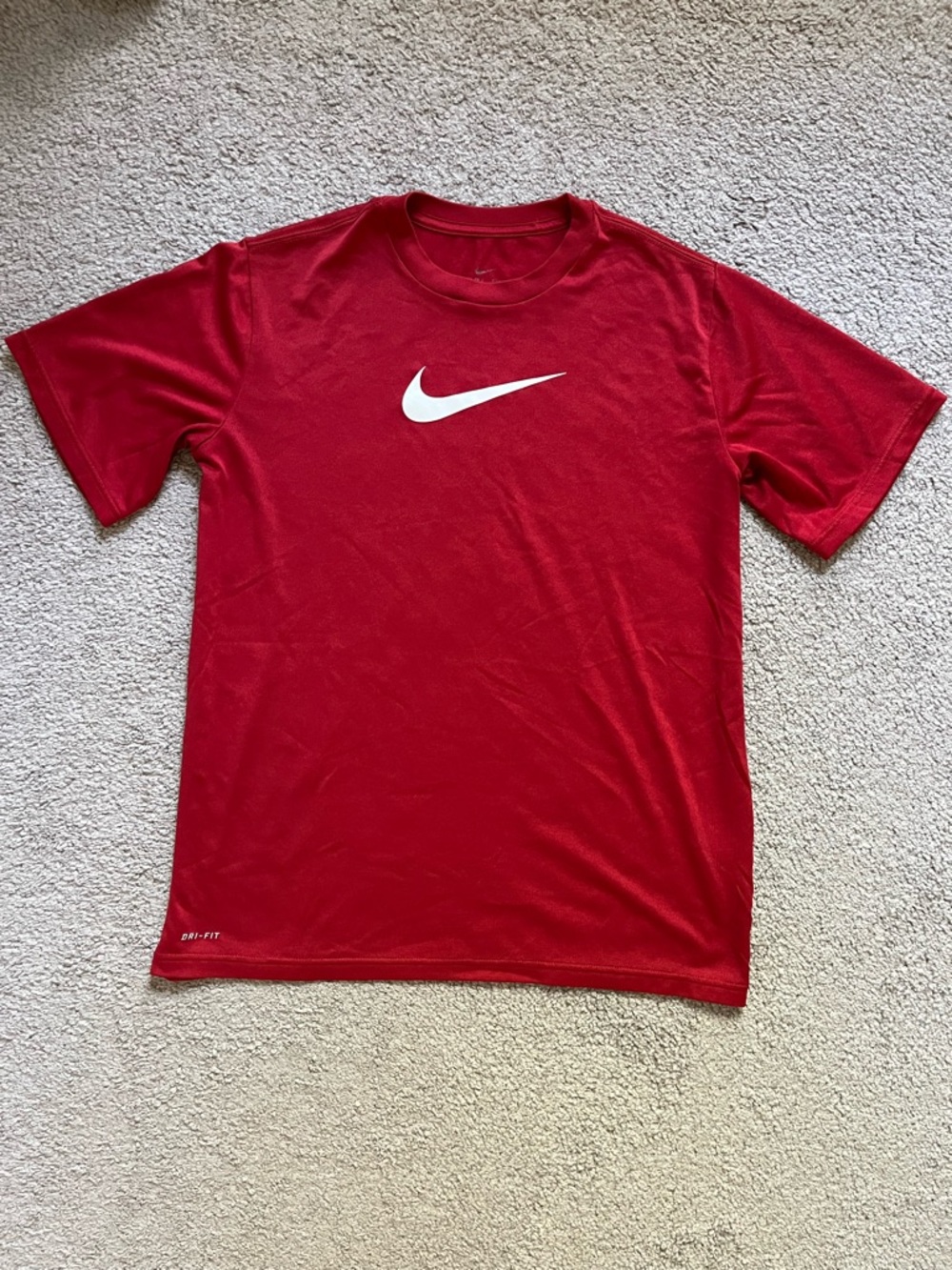 Nike Boy XL-Red Short Sleeve Dri-FIT Tee with White Swoosh